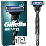 Gillette Mach3 Scheersysteem Met 3 Mesjes Voor Mannen, 1 Handvat, 1 Navulmesje, Met Handgreep Van Roestvrij Staal