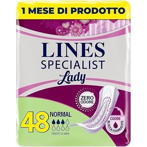 LINES SPECIALIST LADY Absorbentia voor normale lichte incontinentie, 4 verpakkingen van 12 stuks, 48 stuks