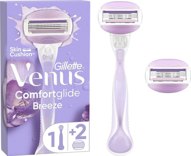 Gillette Venus Comfortglide Breeze Razor 1 Handle 2 Blade Refills 3 Blades Gentle Shaving