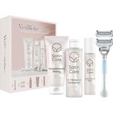 Gillette Venus Satin Care Rasoir Femme et Soin intime Coffret Cadeau Rasoir Femme Intime + 2 Lames de Rasage, Exfoliant (177ml), Gel de Nettoyage et de Rasage (190ml), Sérum (50ml), Trousse de Maquillage