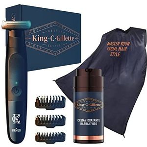 King C Gillette Style Master Set voor het uitknippen, reguleren en scheren van baard + hydraterende crème voor baard en gezicht 100 ml + baardcape