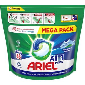 Ariel - Mountain Spring - All in 1 - Wasmiddel - Wascapsules - Pods - 63 Wasbeurten