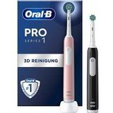 Oral-B PRO Series 1 Elektrische tandenborstel/elektrische tandenborstel, dubbele verpakking, 2 opzetborstels, 3 reinigingsmodi en druksensor voor tandverzorging, ontworpen door bruin, roze/zwart