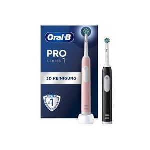 Oral-B PRO Series 1 Elektrische tandenborstel/elektrische tandenborstel, 2 stuks, 2 borstels, 3 poetsmodi en druksensor voor tandverzorging, ontworpen door bruin, roze/zwart