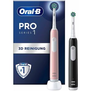 Oral-B PRO Series 1 Elektrische tandenborstel/elektrische tandenborstel, dubbele verpakking, 2 opzetborstels, 3 reinigingsmodi en druksensor voor tandverzorging, ontworpen door bruin, roze/zwart