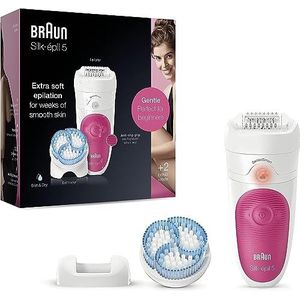 Braun Silk-épil 5 5-511 Elektrische epilator voor dames, zachte ontharing, met 2 accessoires en zak, wit/roze