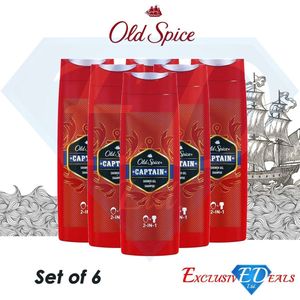 Old Spice Captain douchegel en shampoo voor mannen, 2-in-1 douchegel + shampoo, met mannelijke langdurige geur, 6 x 250 ml