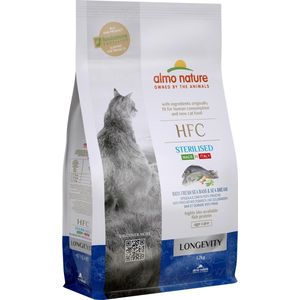 Almo Nature - HFC Longevity Sterilized brokken voor oudere gecastreerde / gesteriliseerde katten - zeebaars en zeebrasem of varkensvlees - 1,2kg, 300gr - Varkensvlees, Gewicht: 1,2kg