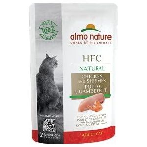 almo nature HFC Natural - Kip en Garnalen - Natvoer voor volwassen katten - Verse zakjes 24 x 55 g