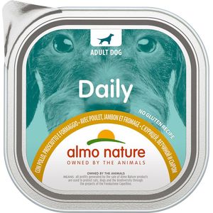 almo nature Daily Natvoer voor honden met kip, ham en kaas, zonder gluten, verpakking van 9 stuks (9 x 300 g)