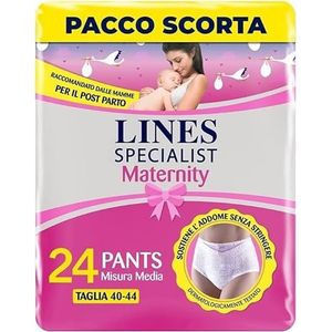 Lines Specialist Maternity, Lines Moederschap na de geboorte, absorberende onderbroek met buikondersteuning en snelle absorptie voor postpartum verlies, maat L, 20 stuks