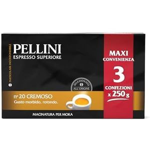 Pellini Caffè, Cremoso Ground Coffee for Moka Machine No. 20 - 3x250 gr (750 gr)