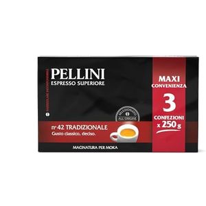 Pellini Caffè, Tradizionale Ground Coffee for Moka Machine No. 42 - 3 x 250 gr (750 gr)