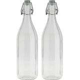 Glazen fles transparant met beugelsluiting dop 1000 ml - Waterfles - Olie/azijn fles