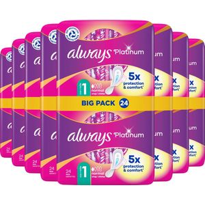 Always Platinum Normal - Maat 1 - Voordeelverpakking 8 x 24 stuks - Maandverband Met Vleugels