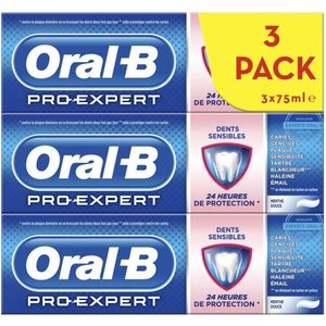 Oral B Pro-Expert Tandpasta voor gevoelige tanden, 24-uurs bescherming, gevoeligheidsbescherming, verpakking van 3 x 75 ml