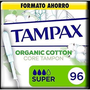 Tampax Organic Cotton, Super, 96 stuks, 100% biologisch katoen met applicator