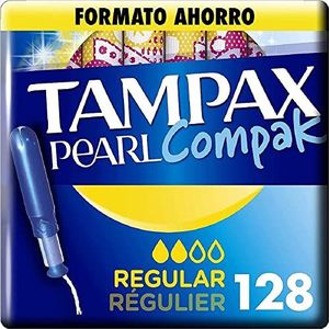 Tampax Pearl Compak Pearl Regular, tampon met applicator, biedt comfort, bescherming en discretie, 128 stuks