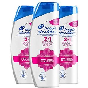 Head & Shoulders Anti-roos Shampoo Smooth & Silky 2 in 1 Shampoo & Conditioner, Pack van 3 x 550 ml, voor droog en kroeshaar, parabenenvrij