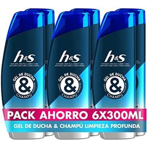 H&S Anti-roos shampoo en douchegel voor haar, lichaam en gezicht voor mannen, diepe reiniging, 300 ml, met koolstof en menthol, 6 stuks