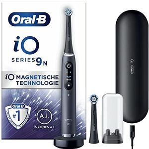 Oral-B iO Series 9 Elektrische tandenborstel, 2 borstels, 7 poetsmodi, magnetische technologie, kleurendisplay, reisetui, onyx zwart