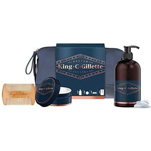 King C. Gillette - Beard Essentials Bag - Cadeauset - 350ml Baard- En Gezichtswasgel + 100ml Baardbalsem + Premium Baardkam + Toilettas