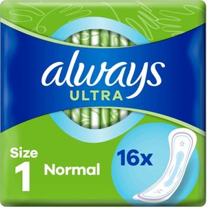 Always Ultra maandverband, maat 1, normaal, 256 servetten zonder vleugels, lichte stroom dag, eco-formaat, maximaal comfort, super absorberend en ultradun