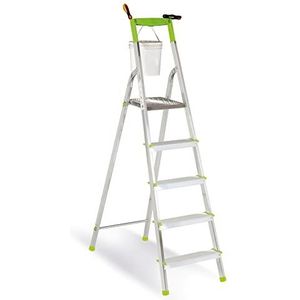 Casabriko 11035 huishoudladder van aluminium met 5 treden, groen, 46 l x 95 d x 176 h cm