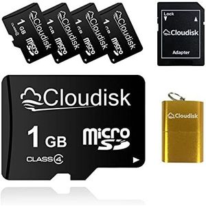 Cloudisk Set van 5 micro-SD-kaarten met microSD-adapter kaartlezer geheugenkaart massaverkoop (1 GB)