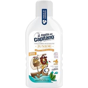 Pasta del Capitano, Junior mondwater met zoete muntsmaak, zonder alcohol, voorkomt de vorming van cariës, ideaal voor kinderen vanaf 6 jaar, 100% Made in Italy, fles van 400 ml
