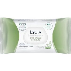 Lycia - Reinigingsdoekjes voor vette huid, gezichts- en oogmake-up remover doekjes met mineraalcomplex, 100% natuurlijke stof, 60 stuks