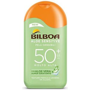 Bilboa, Crème solaire Corps Aloe Sensitive SPF 50+, lait solaire haute pour peaux sensibles, formule avec Aloe Vera, sans alcool, testé dermatologiquement, 200 ml