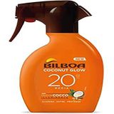 Bilboa, Glow SPF 20 kokosnoot zonnebrandcrème spray met kokosolie en vitamine E, licht op de huid, waterbestendige zonwering, 250 ml