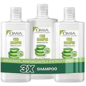 Omia, Fisio Eco Bio Shampoo met aloë vera du Salento voor normaal haar, hydraterend en balancerend, shampoo voor veelvuldig wassen, zonder siliconen en SLES, 3 x 200 ml