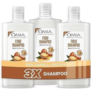 Omia Fisio Eco Bio Shampoo met Marokkaanse Arganolie, voor Droge Haren, Voedend en Herstellend, Zonder Siliconen en Sulfaten, 3 Flesjes van 200 ml, Exclusief voor Amazon