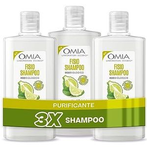 Omia Fisio Behandelende Shampoo met Bergamotolie van Calabrië, voor Vettige Haren, Reinigend en Balancerend, Zonder Siliconen en Sulfaten, 3 Flesjes van 200 ml, Exclusief voor Amazon