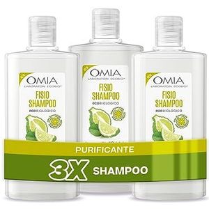 Omia Fisio Behandelende shampoo met bergamotolie van Calabrië, voor vettige haren, reinigend en balancerend, zonder siliconen en sulfaten, 3 flesjes van 200 ml, exclusief voor Amazon