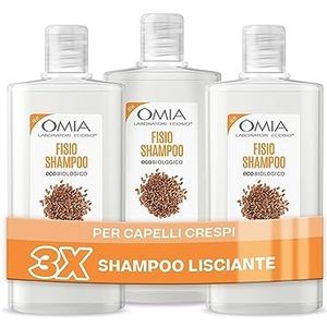 Omia Fisio Eco Bio Shampoo met Lijnzaadolie, voor Kroezende Haren, Gladmakend en Nette Haren, voor Frequent Wassen, Zonder Siliconen en Sulfaten, 3 Flesjes van 200 ml, Exclusief voor Amazon