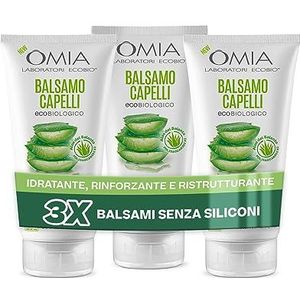 Omia, Eco Bio haarbalsem met aloë vera du Salento voor normaal haar, hydraterend en balancerend, revitaliserend voor veelvuldig wassen, zonder silicium i en SLES, 3 x 180 ml