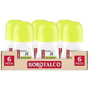 Borotalco, Deodorant Roll On Active geel, alcoholvrij, met geurmoleculen voor parfum met progressieve afgifte, ceder- en limoengeur, deodorant voor dames en heren, 6 flessen van 50 ml