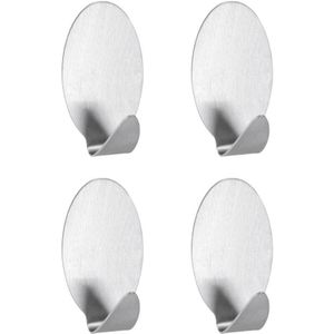 Metaltex - Zelfklevende Haakjes - Keukenhaken Ovaal 6,2 X 3,3 Cm Rvs Zilver 4 Stuks