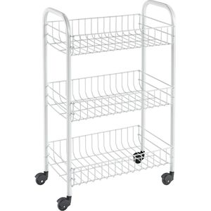 Metaltex - Siena Keukentrolley - Opbergtrolley - Serveerwagen - 3 manden - Op wielen - Opbergkar - Wit - 41x23x63 cm