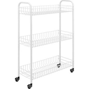 Metaltex - Slim - Hoge smalle trolley - 4 wielen - 3 manden - Wit - Voor badkamer, keuken, garage, slaapkamer etc.