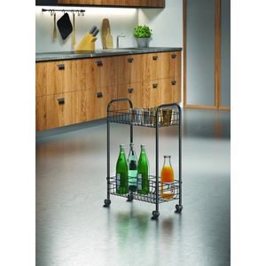 Tomado Metaltex - Multifunctionele trolley met flessenrek - 8 flessen - Zwart - Op wielen