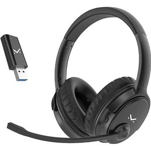 Majestic CRA 701M BT Bluetooth stereo hoofdtelefoon met lage latentie, met USB-zender, draaibare microfoonstang, diameter 40 mm, oplaadbare batterij, USB-kabel inbegrepen, zwart