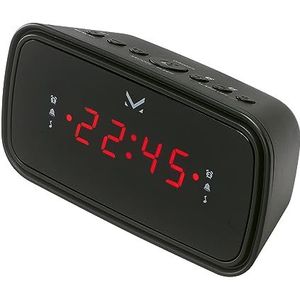 Majestic RS 166 wekkerradio met dubbel alarm, led-display, FM-radio met 10 voorinstellingen, stroomvoorziening AC 230 V/50 Hz, zwart