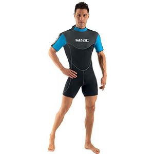 Seac Sense Short, kort wetsuit voor heren voor duiken en apnoe, super elastisch neopreen in 2,5 mm, zwart/blauw, XL