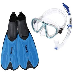 SEAC Spinta Snorkelset met snorkel en zwemvliezen voor volwassenen en kinderen, blauw, 31/33, 11-13childUK