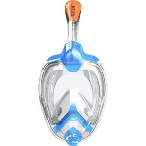 SEAC Uniek volgelaatssnorkelmasker, 180° Full Face snorkelmasker met tas voor kinderen en volwassenen, blauw/oranje, S/M