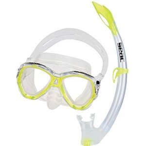 SEAC BIS Elba MD Unisex set met onderwatermasker en snorkelmasker met waterafvoerventiel voor jongens en meisjes, geel, M